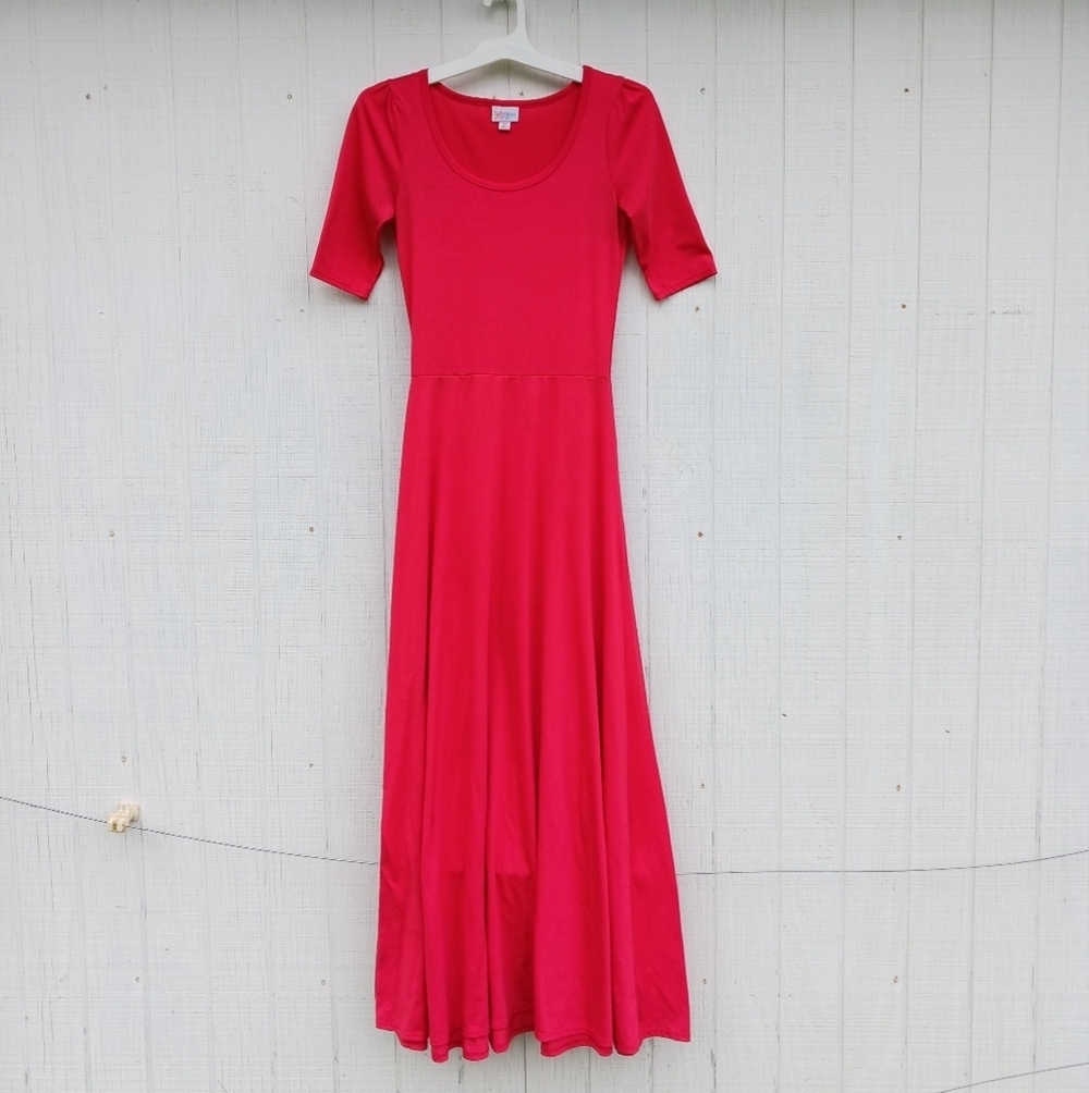 LuLaRoe Women’s XS Dress Pink Ana Maxi Long‎ Fit N Flare Causal Comfort